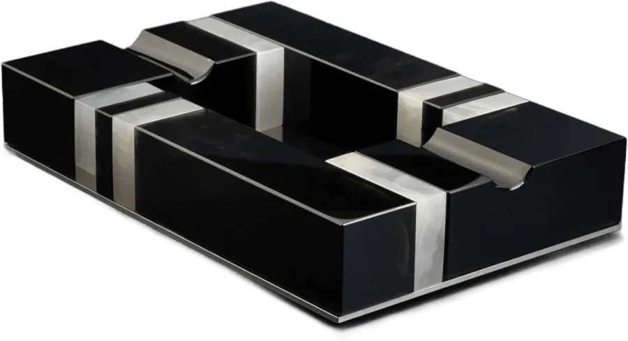 Black and White, ashtray in black obsidian, onyx, chrome nickel-plated stainless steel