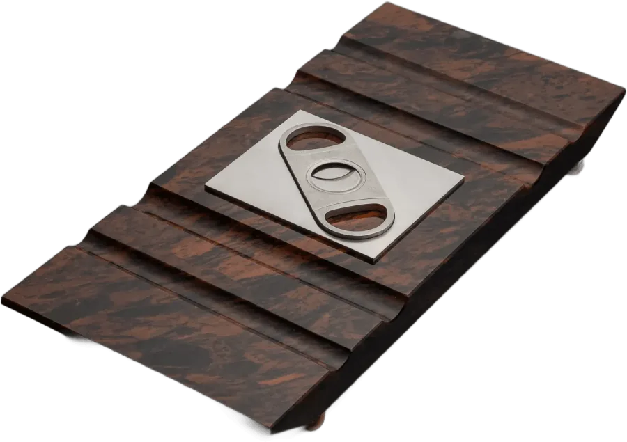 Cigar Board, Brown, for four cigars, cigar board in brown obsidian, 24k gold-plated brass