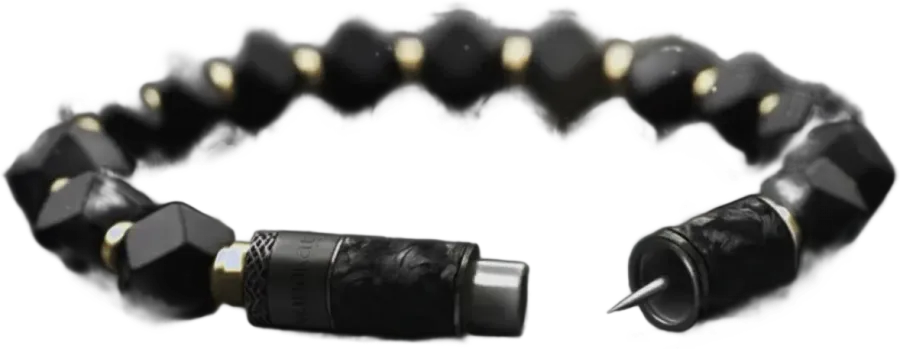 O-Punch, Black Edition, cutter in natural obsidian, metal elements, elastic cord