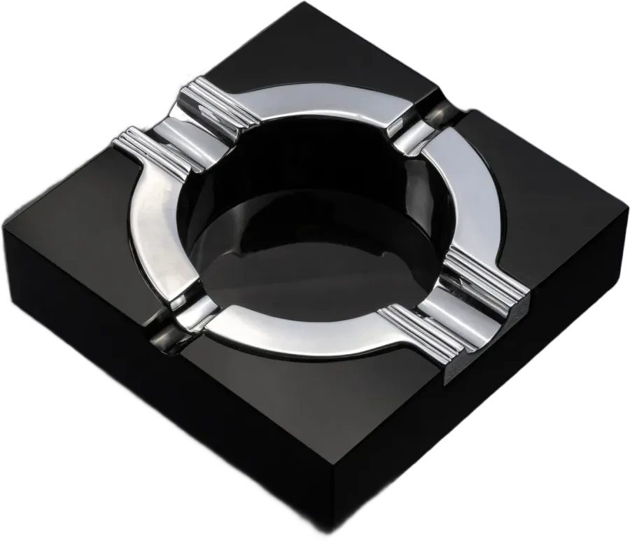 Quartet, ashtray in striped obsidian, chrome nickel-plated stainless steel
