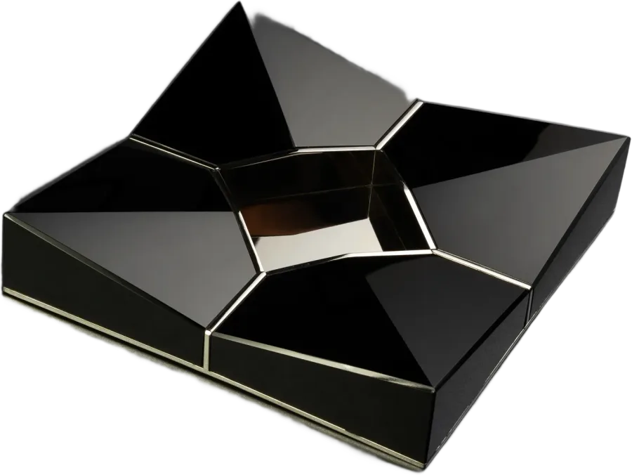 Sinatra, Black obsidian, ashtray in black obsidian, chrome nickel-plated stainless steel
